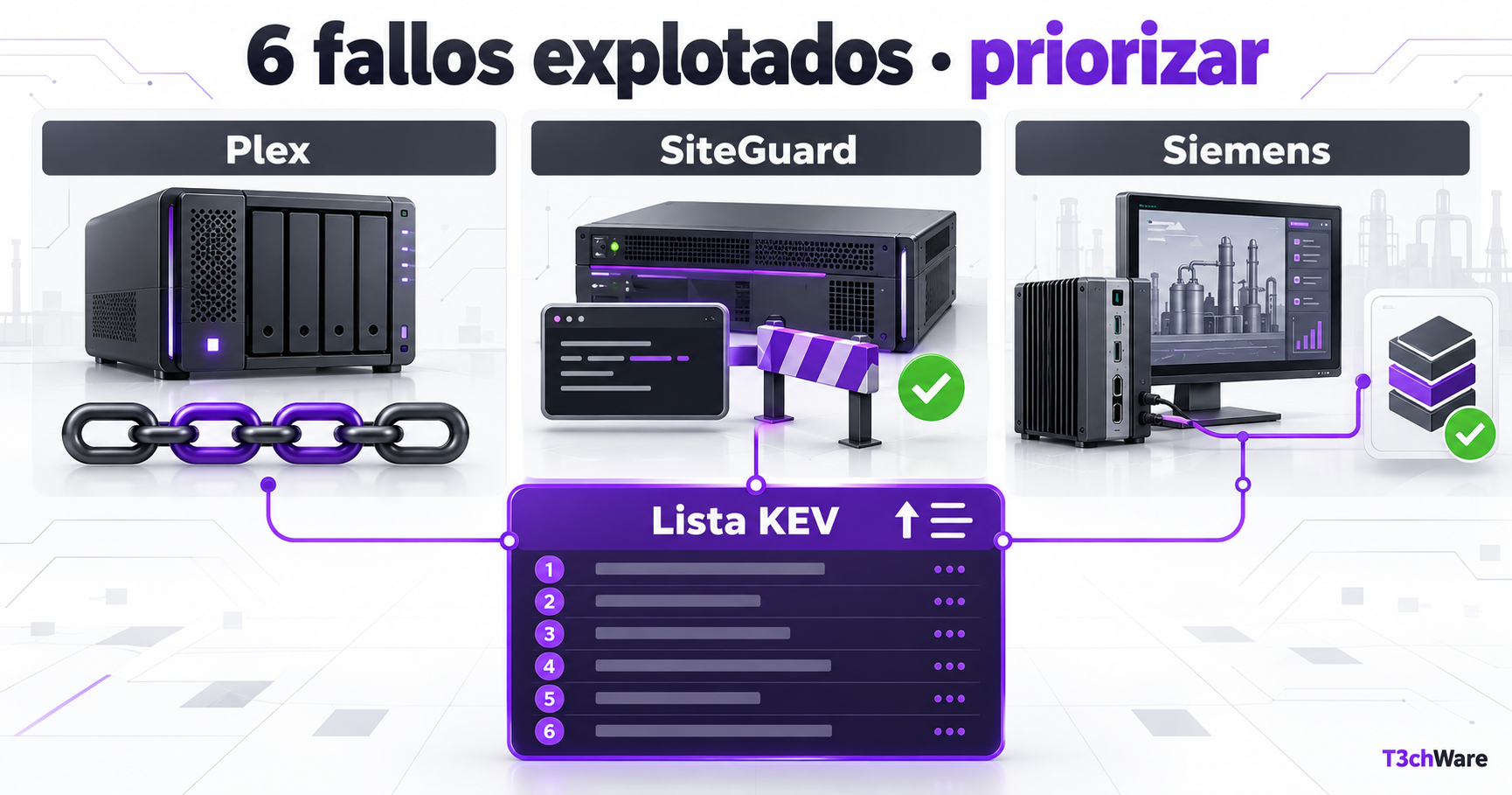 CISA añade seis fallos explotados: cadena Plex2Shell, SiteGuard y Siemens Software Center